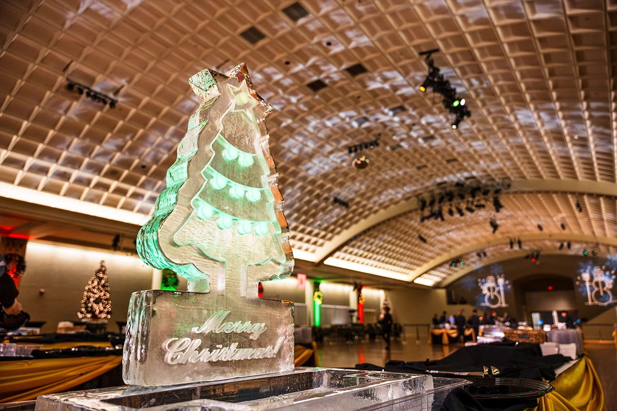 Christmas tree ice sculpture with LED lights